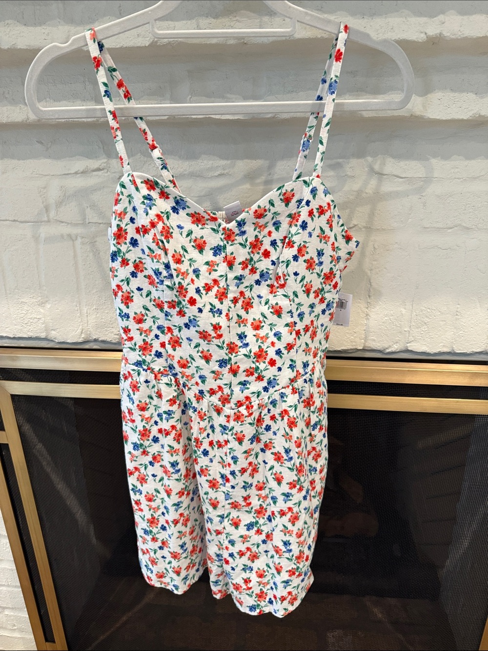 Old Navy White Floral Romper with Red & Blue Flowers